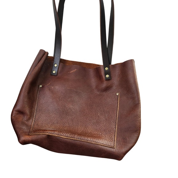 Portland Leather Goods Brown Pebbled Full Grain Leather Tote Bag Hobo 12×15 - Picture 7 of 12